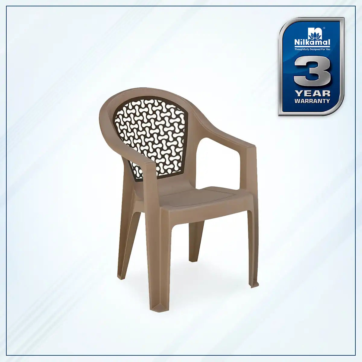 Nilkamal Paradise Plastic Arm Chair (Ratian Dark Beige, Season Rust Brown & Ivory) - Nilkamal | VK Furniture & Electronics Mangalore
