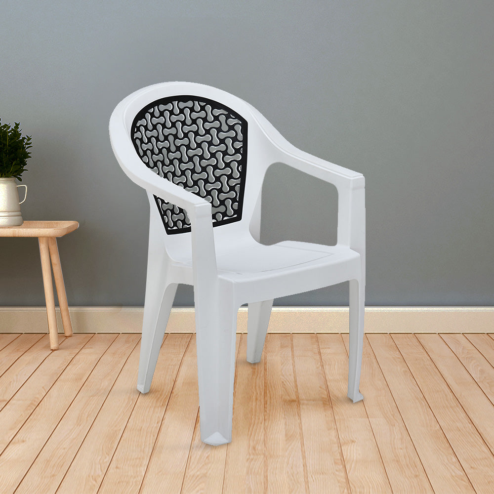 Nilkamal Paradise Plastic Arm Chair (Milky White & Black) — Nilkamal | VK Furniture Mangalore