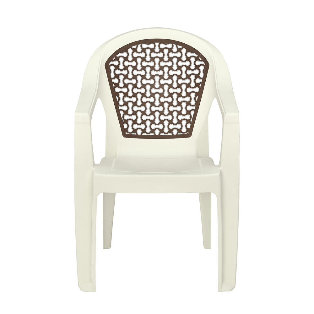 Nilkamal Paradise Plastic Arm Chair (Cream & Rattan Dark Beige) - Nilkamal | VK Furniture & Electronics Mangalore