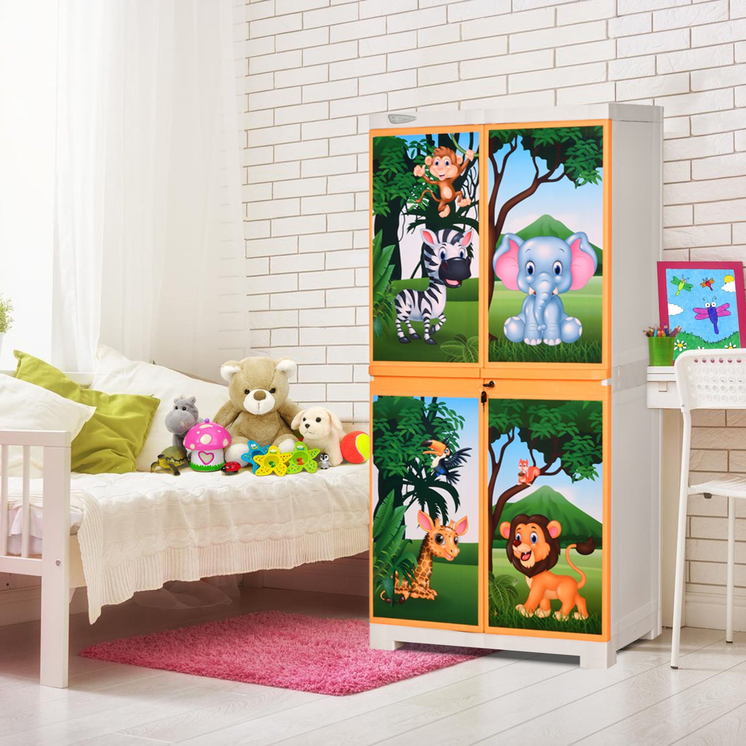 Nilkamal FMM Jungle Theme Mini Cabinet (Beach & Pastel Orange) — Nilkamal | VK Furniture Mangalore