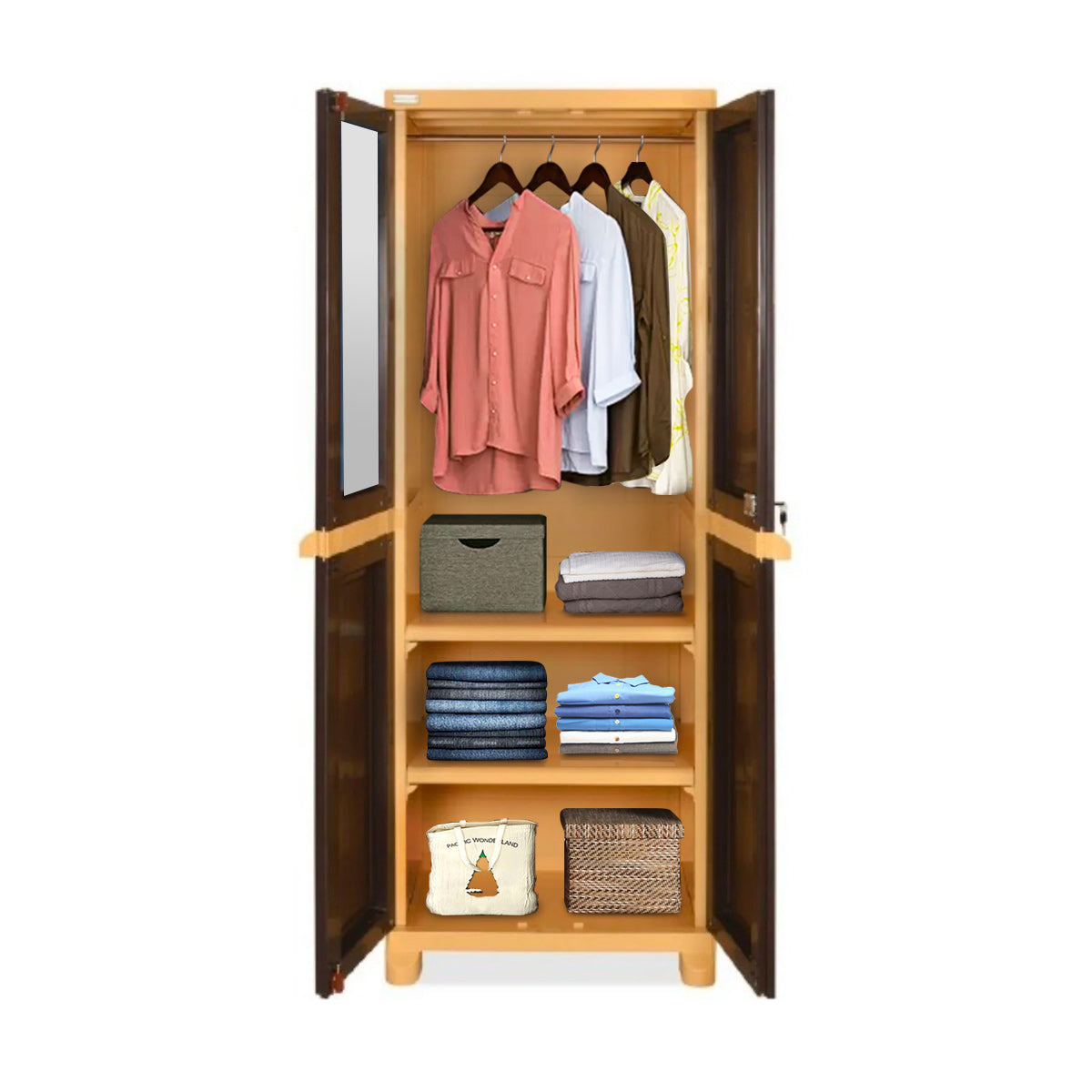 Nilkamal Freedom Big 1 (FB1M) Plastic Storage Cabinet with Mirror (Weather Brown & Biscuit) - Nilkamal | VK Furniture & Electronics Mangalore