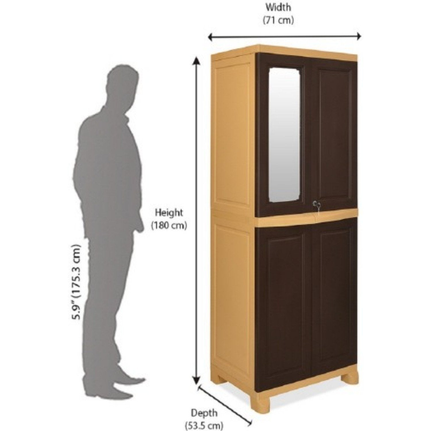 Nilkamal Freedom Big 1 (FB1M) Plastic Storage Cabinet with Mirror (Weather Brown & Biscuit) - Nilkamal | VK Furniture & Electronics Mangalore