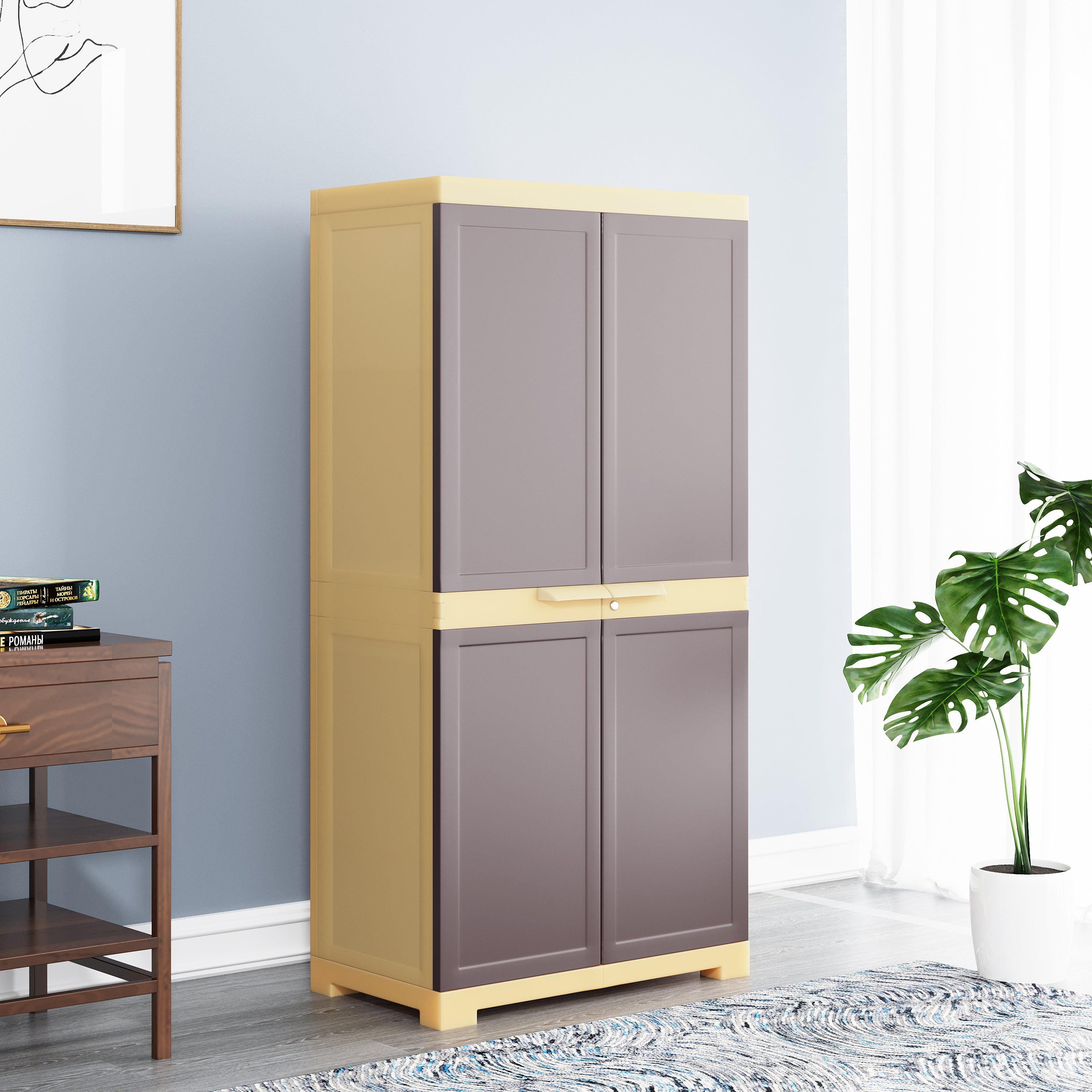 Nilkamal Freedom Mini Medium (FMM) Plastic Storage Cabinet/Bookshelf (Weathered Brown / Biscuit)