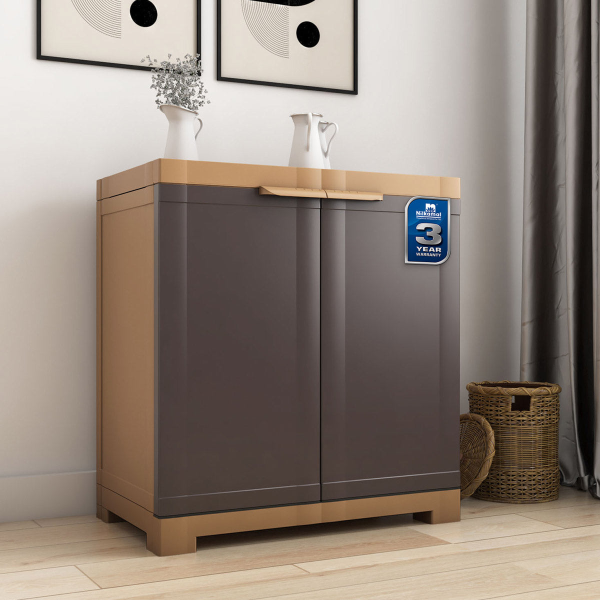 NILKAMAL FREEDOM MINI SMALL (FMS) PLASTIC STORAGE CABINET/BOOKSHELF (WEATHERED BROWN / BISCUIT) — Nilkamal | VK Furniture Mangalore