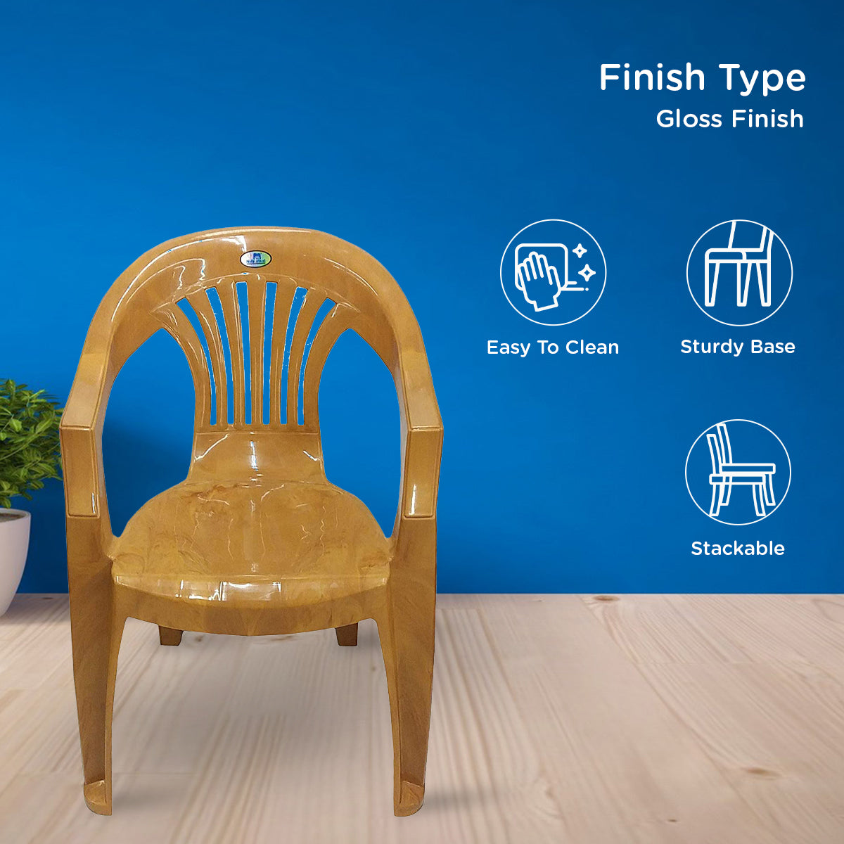 Nilkamal CHR2101 Plastic Arm Chair (Pear Wood) - Nilkamal | VK Furniture & Electronics Mangalore