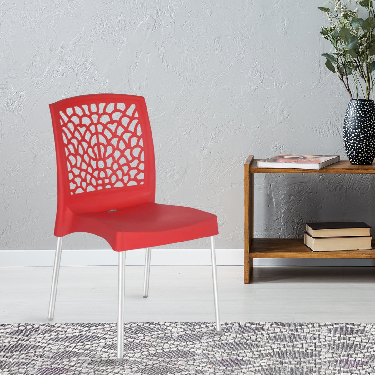 NILKAMAL NOVELLA 19 PLASTIC ARMLESS CHAIR (BRIGHT RED) — Nilkamal | VK Furniture Mangalore
