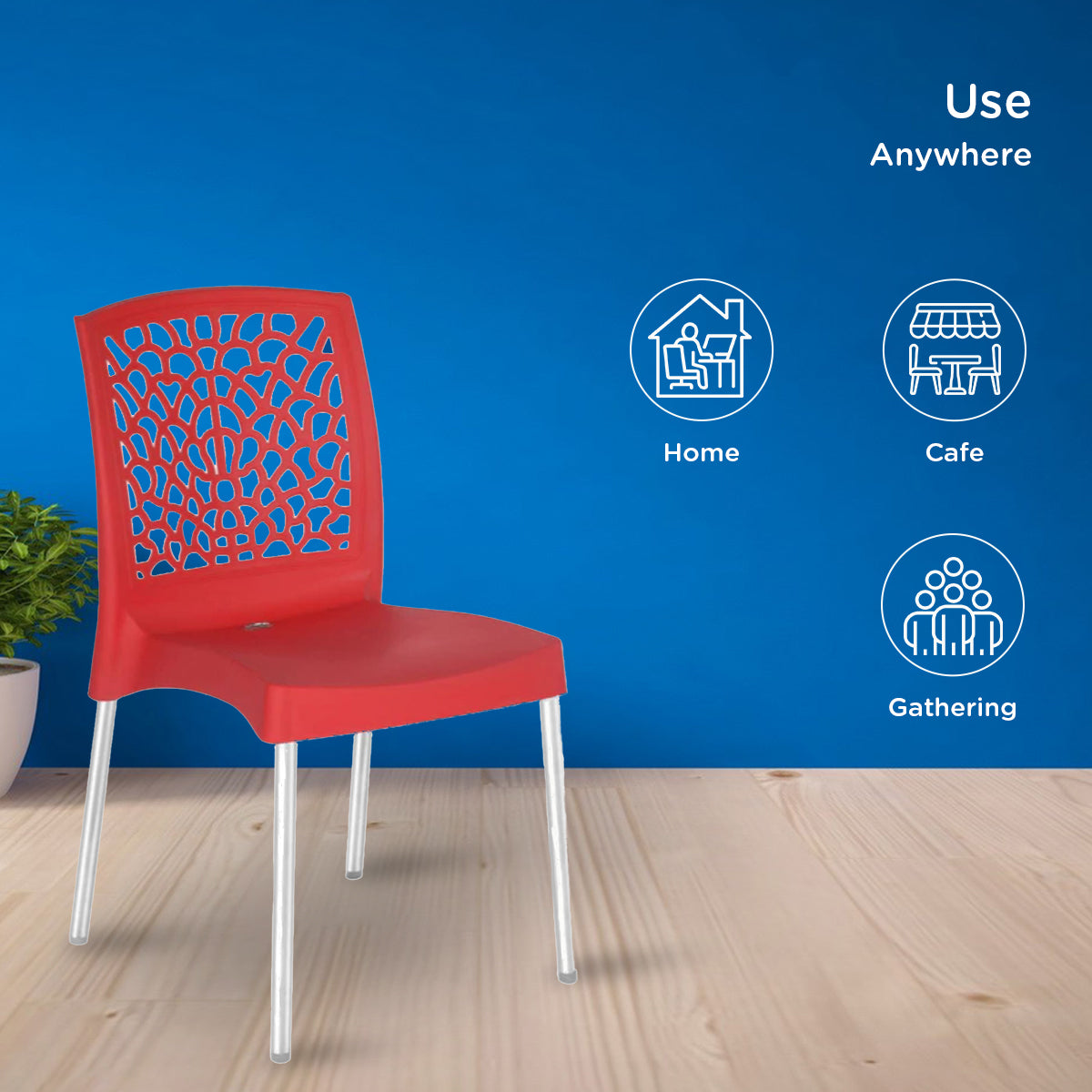 Nilkamal Novella 19 Plastic Armless Chair (Bright Red) - Nilkamal | VK Furniture & Electronics Mangalore