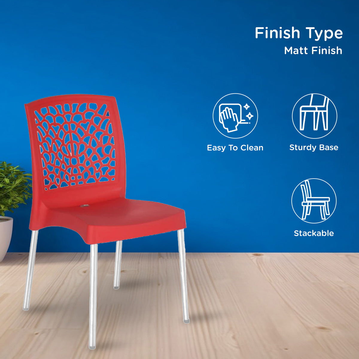Nilkamal Novella 19 Plastic Armless Chair (Bright Red) - Nilkamal | VK Furniture & Electronics Mangalore
