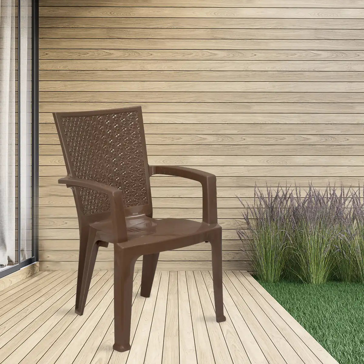 NILKAMAL CHR2225 PLASTIC ARM CHAIR (RATTAN DARK BEIGE) — Nilkamal | VK Furniture Mangalore
