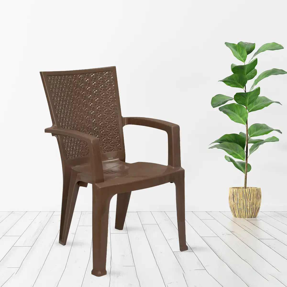 Nilkamal CHR2225 Plastic Arm Chair (Rattan Dark Beige) - Nilkamal | VK Furniture & Electronics Mangalore