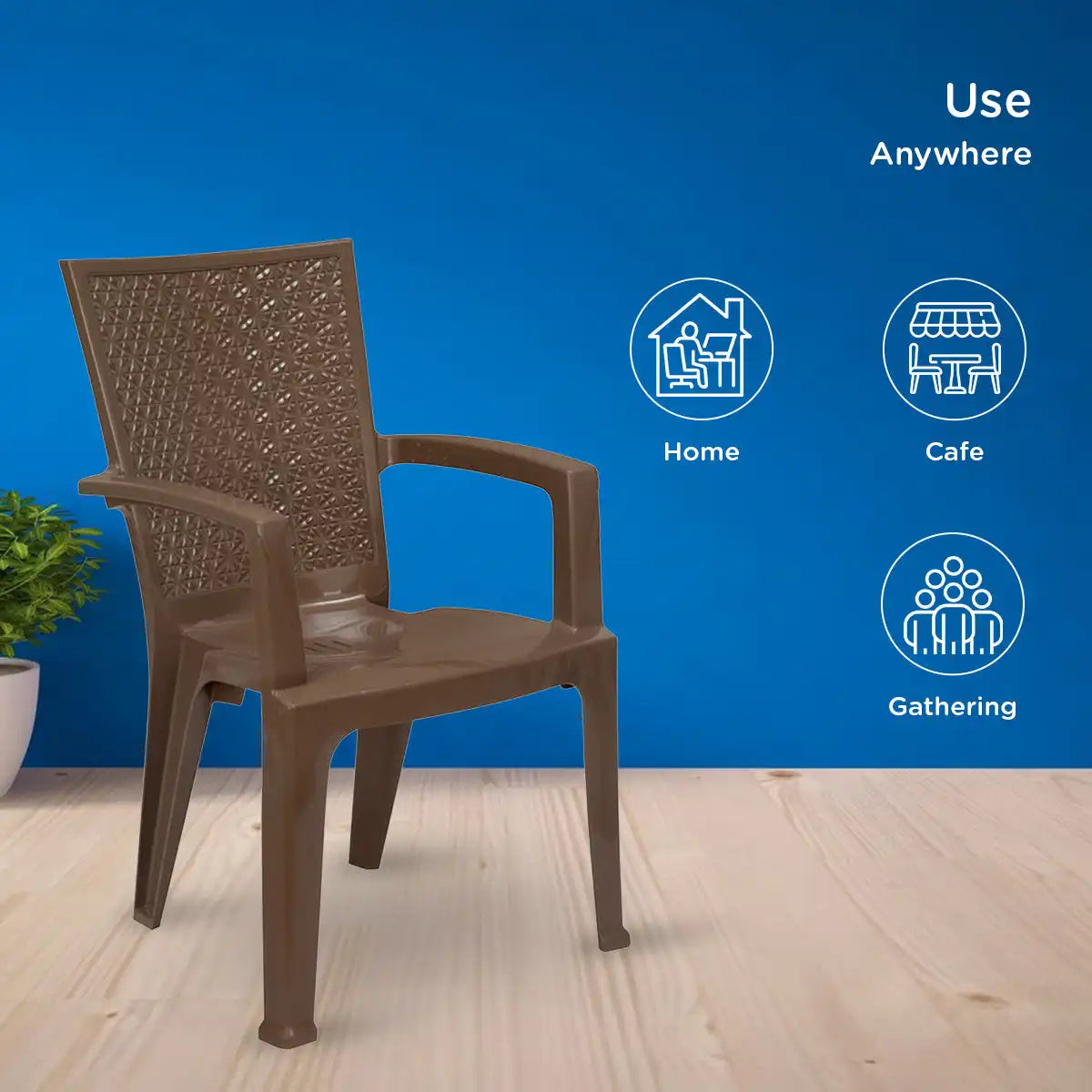 Nilkamal CHR2225 Plastic Arm Chair (Rattan Dark Beige) - Nilkamal | VK Furniture & Electronics Mangalore