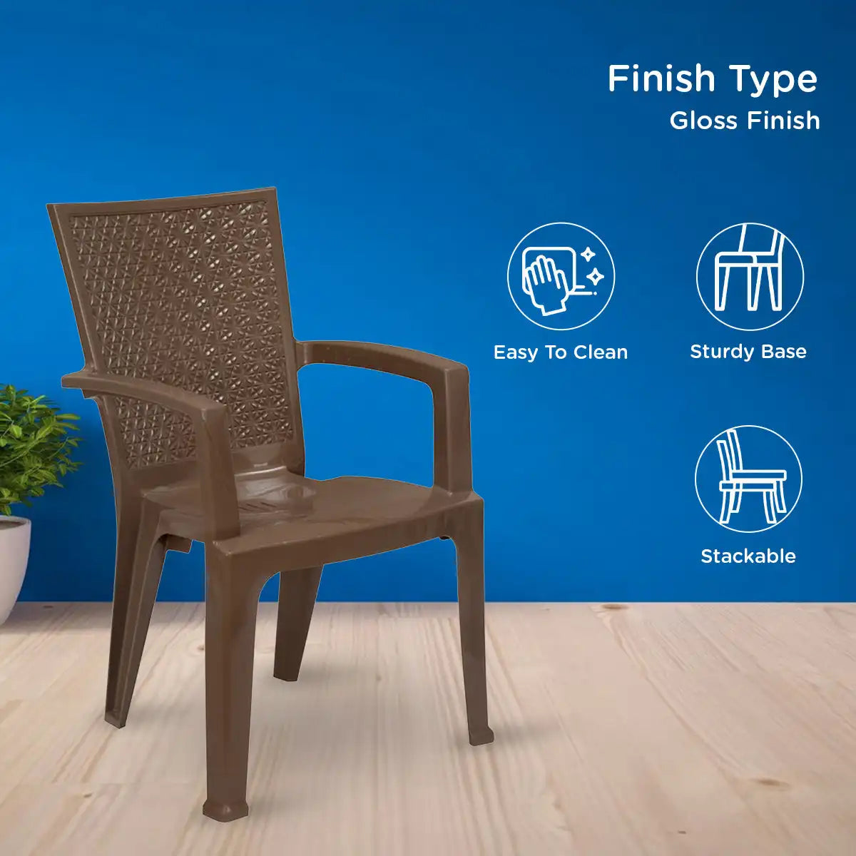 Nilkamal CHR2225 Plastic Arm Chair (Rattan Dark Beige) - Nilkamal | VK Furniture & Electronics Mangalore