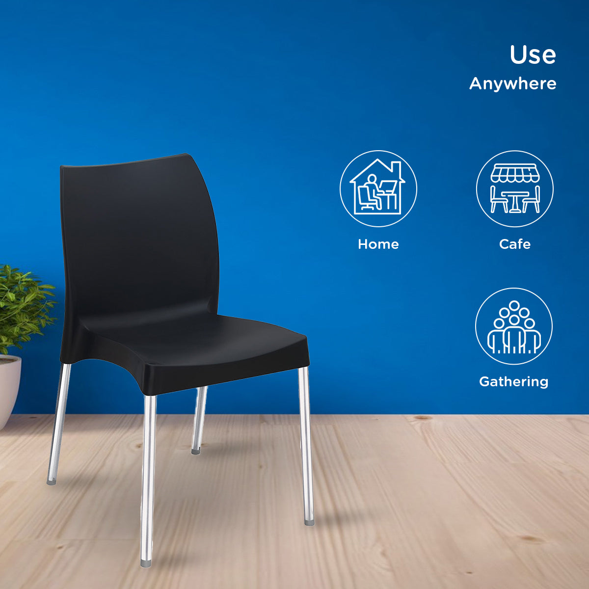 Nilkamal Novella 07 Plastic Armless Chair (Iron Black) - Nilkamal | VK Furniture & Electronics Mangalore