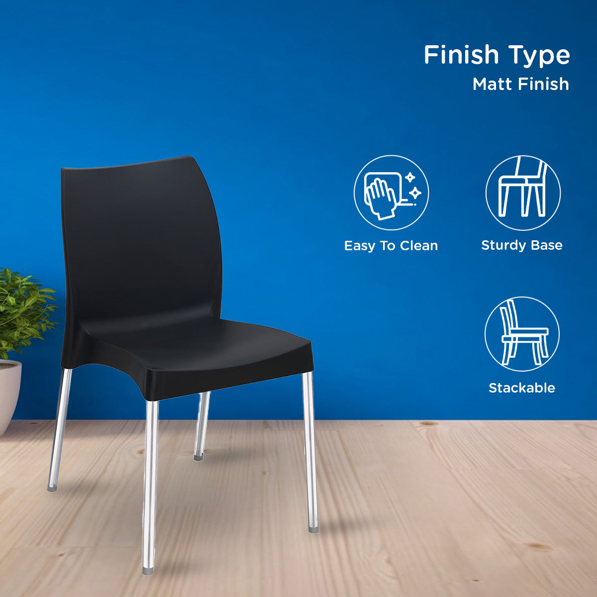 Nilkamal Novella 07 Plastic Armless Chair (Iron Black) - Nilkamal | VK Furniture & Electronics Mangalore