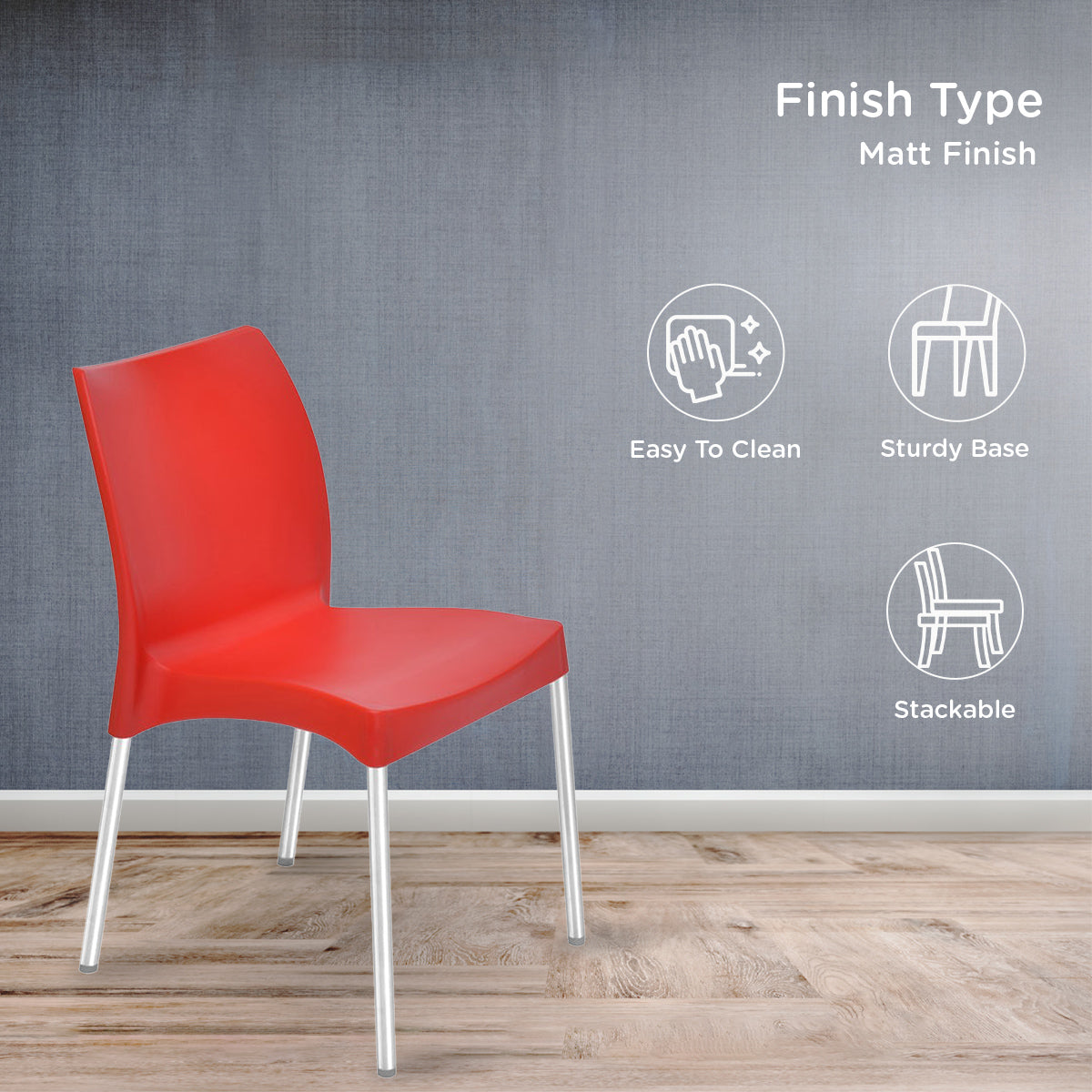 Nilkamal Novella 07 Plastic Armless Chair (Bright Red) - Nilkamal | VK Furniture & Electronics Mangalore