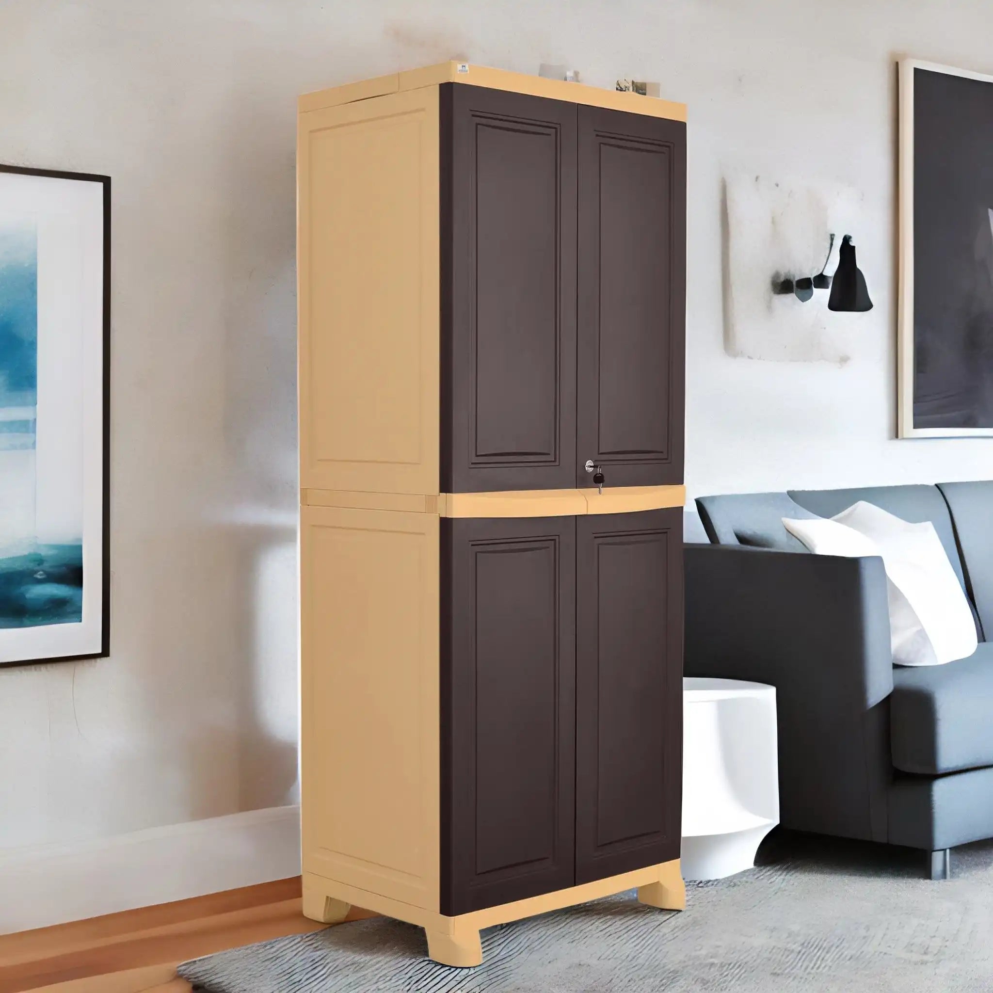 NILKAMAL FREEDOM BIG 1 (FB1) PLASTIC STORAGE CABINET (WEATHERED BROWN AND BISCUIT) — Nilkamal | VK Furniture Mangalore
