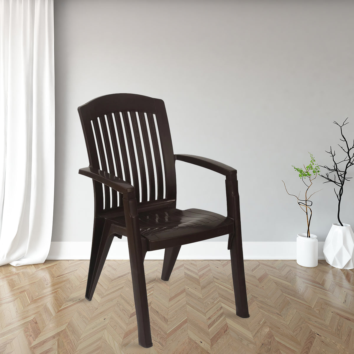 NILKAMAL HERITAGE PLASTIC ARM CHAIR (WEATHER BROWN) — Nilkamal | VK Furniture Mangalore