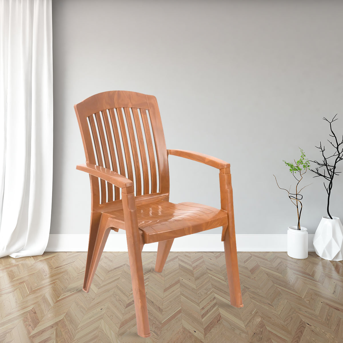 Nilkamal Heritage Plastic Arm Chair (Pear Wood) — Nilkamal | VK Furniture Mangalore