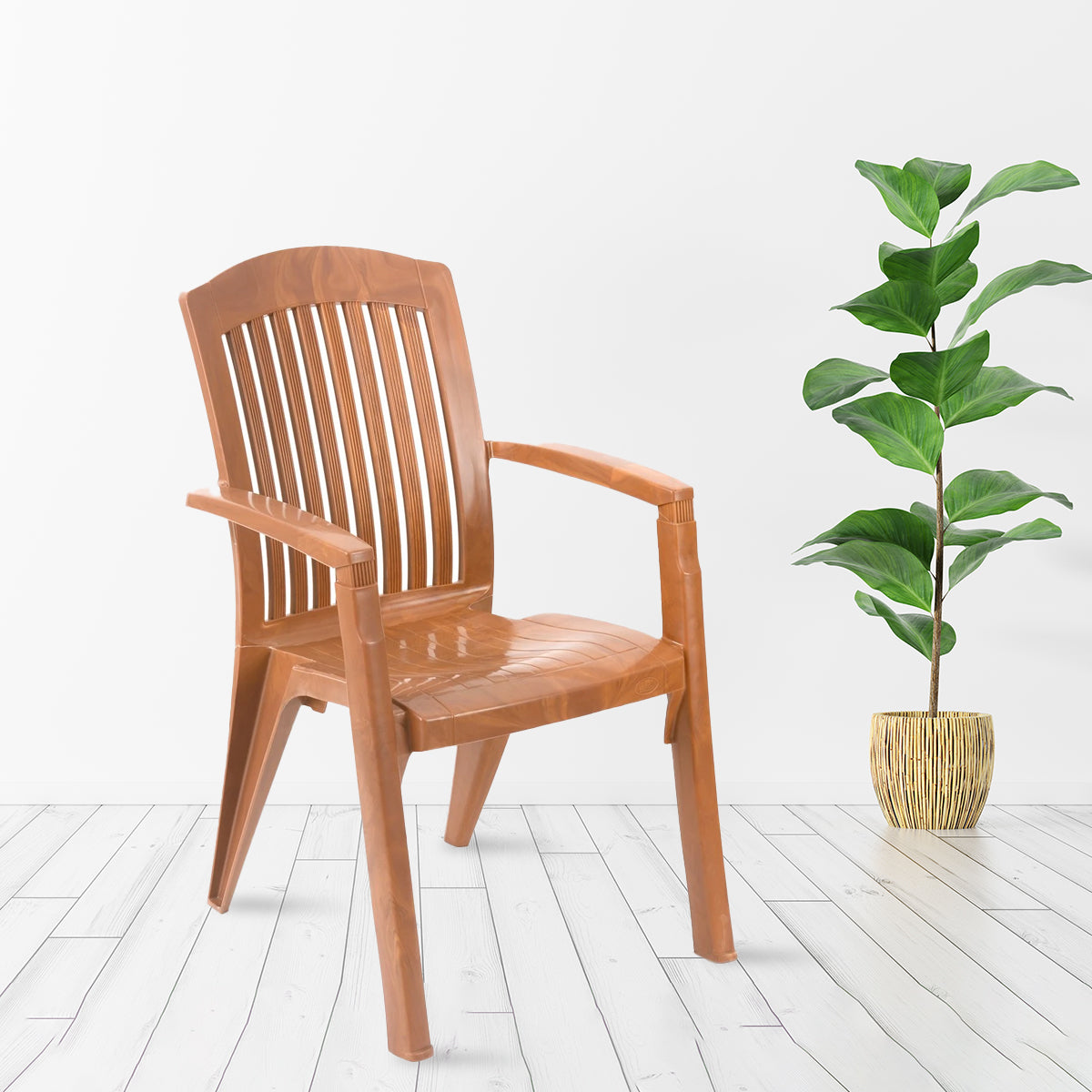 Nilkamal Heritage Plastic Arm Chair (Pear Wood) - Nilkamal | VK Furniture & Electronics Mangalore