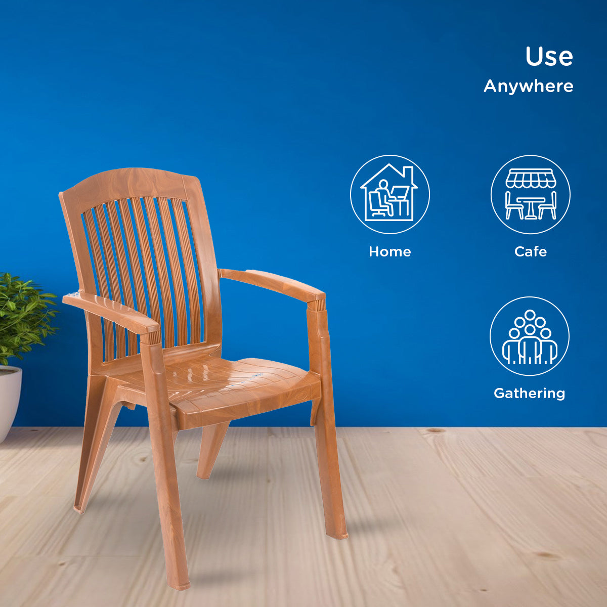 Nilkamal Heritage Plastic Arm Chair (Pear Wood) - Nilkamal | VK Furniture & Electronics Mangalore