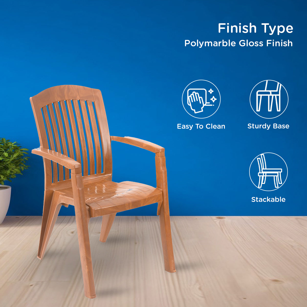 Nilkamal Heritage Plastic Arm Chair (Pear Wood) - Nilkamal | VK Furniture & Electronics Mangalore
