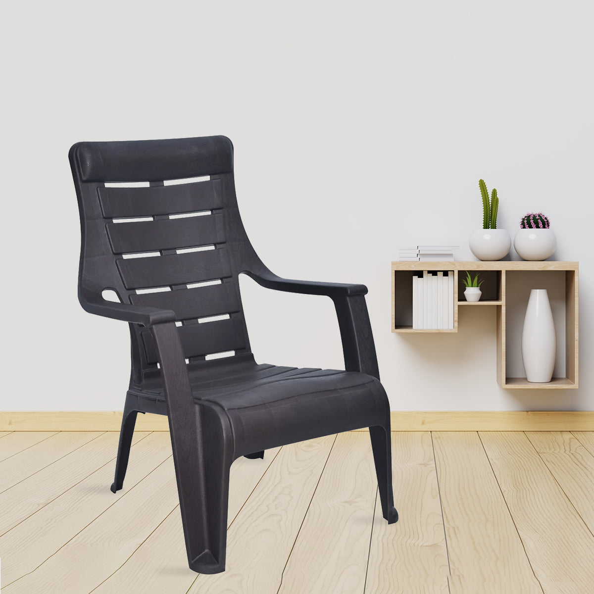 NILKAMAL SUNDAY PLASTIC ARM CHAIR (WEATHER BROWN) — Nilkamal | VK Furniture Mangalore