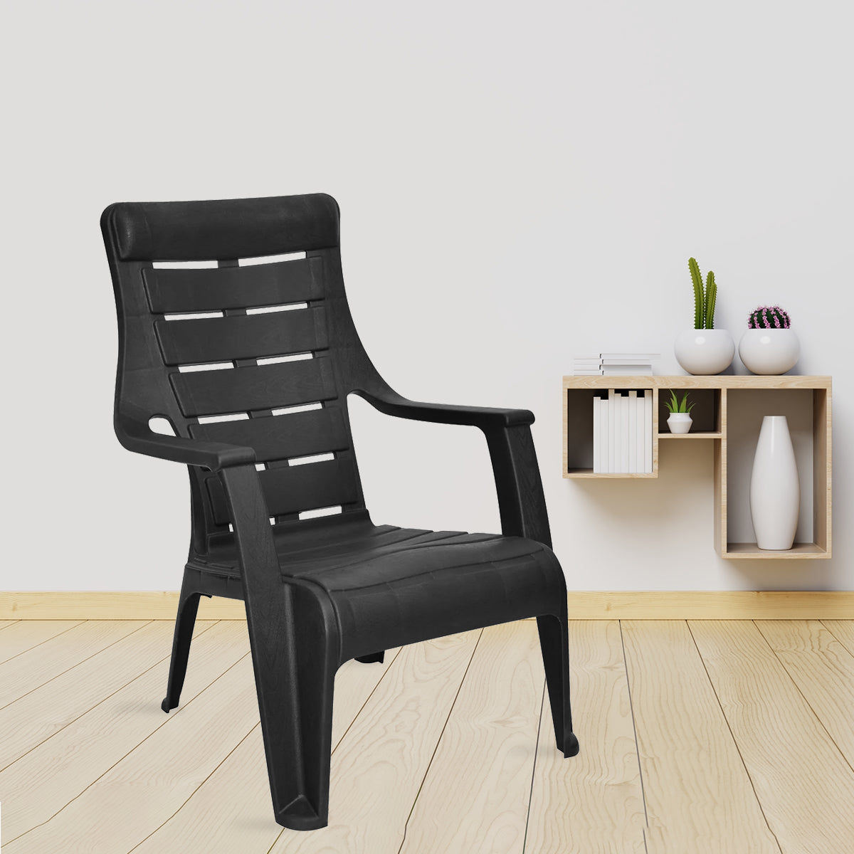 NILKAMAL SUNDAY PLASTIC ARM CHAIR (IRON BLACK) — Nilkamal | VK Furniture Mangalore