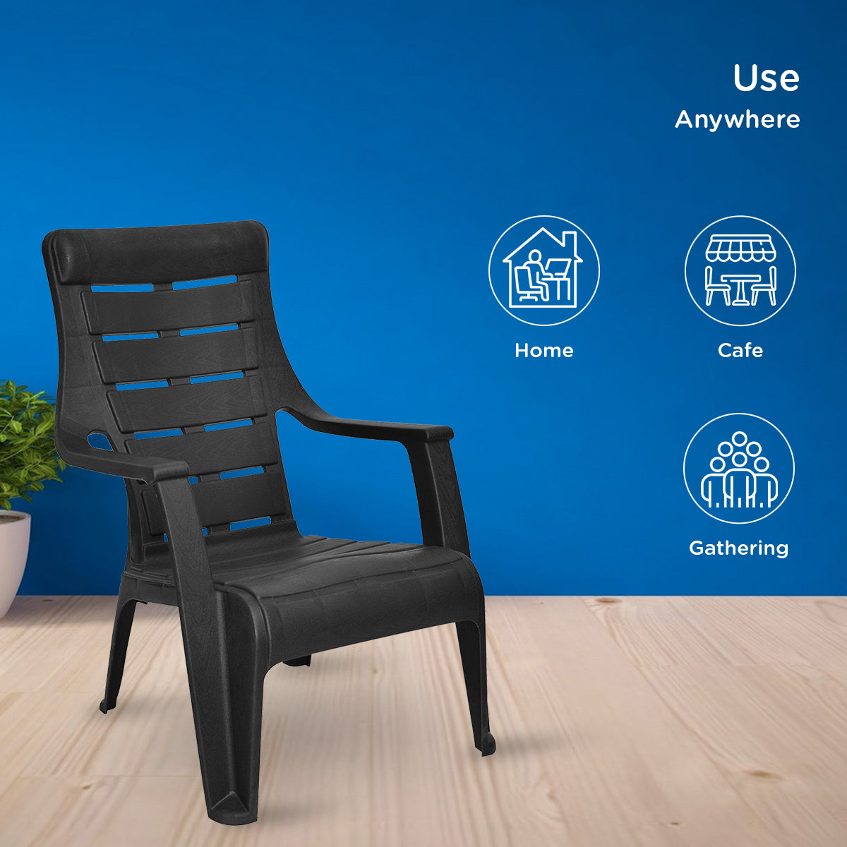 Nilkamal Sunday Plastic Arm Chair (Iron Black) - Nilkamal | VK Furniture & Electronics Mangalore