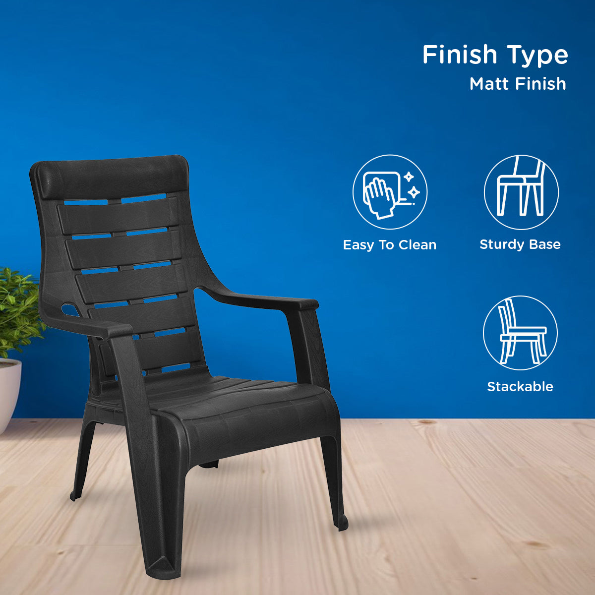 Nilkamal Sunday Plastic Arm Chair (Iron Black) - Nilkamal | VK Furniture & Electronics Mangalore