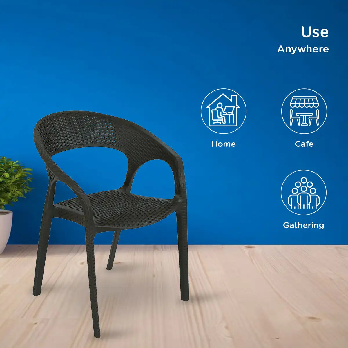 Nilkamal Club Plastic Arm Chair (Charcoal Grey) - Nilkamal | VK Furniture & Electronics Mangalore