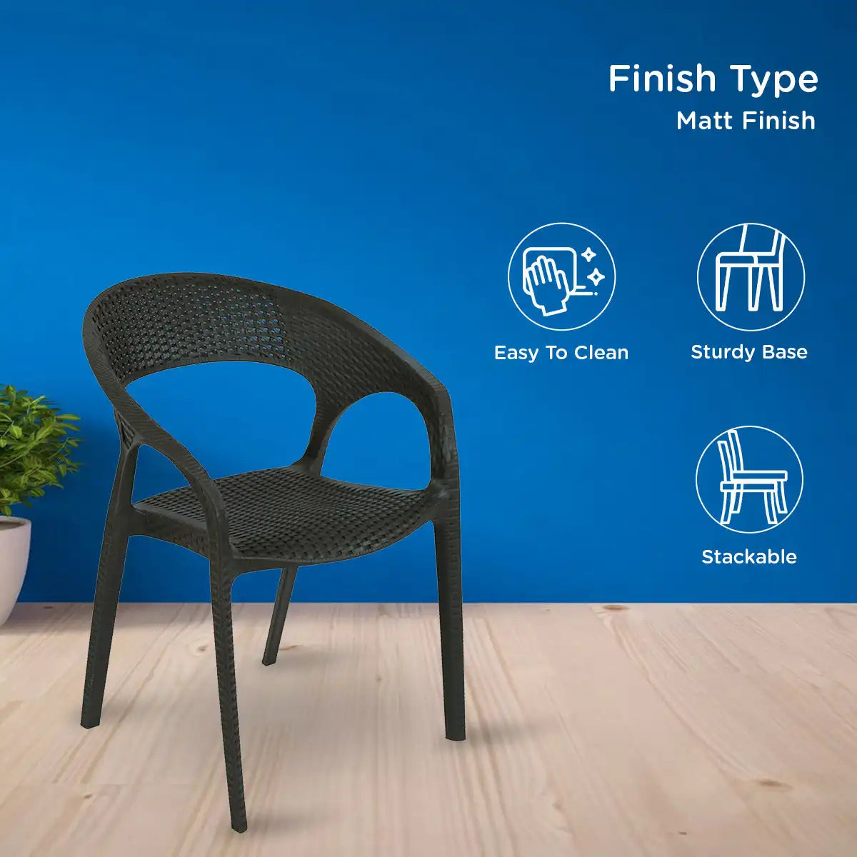 Nilkamal Club Plastic Arm Chair (Charcoal Grey) - Nilkamal | VK Furniture & Electronics Mangalore