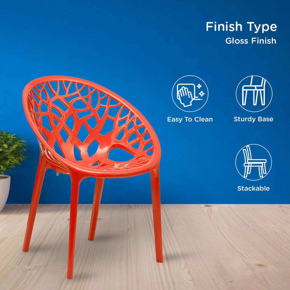 Nilkamal Crystal Polypropylene Premium Chair (Bright Red) - Nilkamal | VK Furniture & Electronics Mangalore