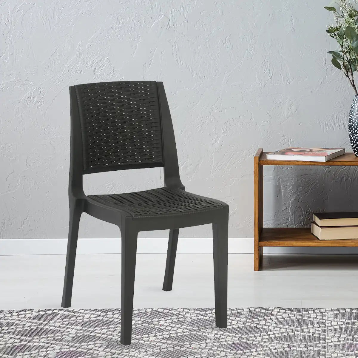 Nilkamal Enamora Plastic Armless Chair (Iron Black) — Nilkamal | VK Furniture Mangalore