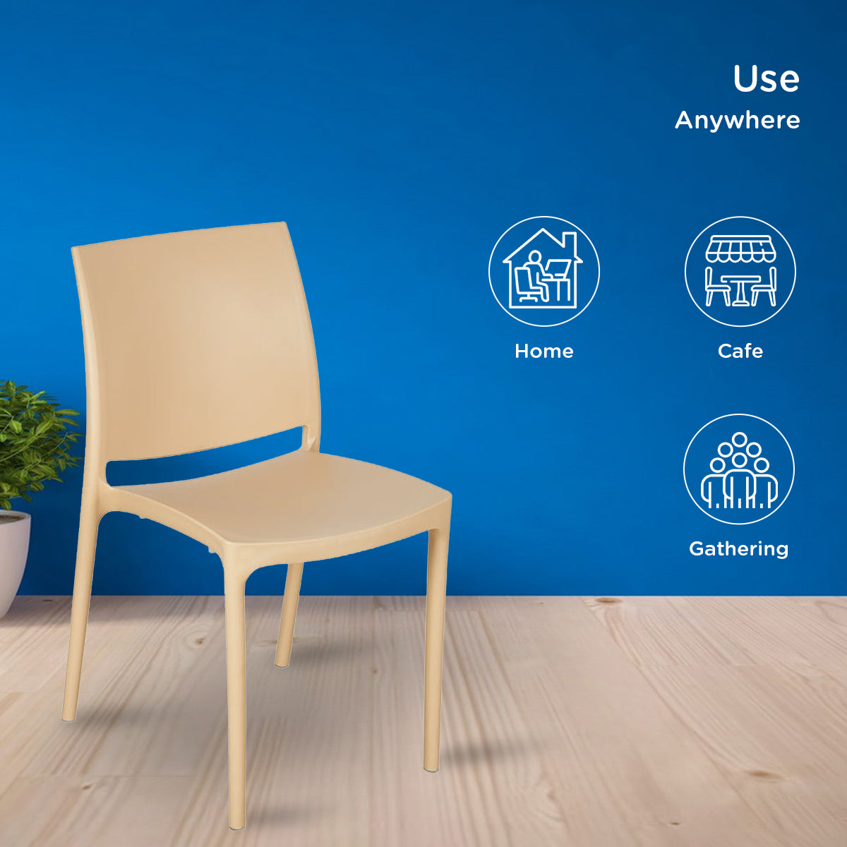 Nilkamal Novella 08 Plastic Armless Chair (Biscuit) - Nilkamal | VK Furniture & Electronics Mangalore