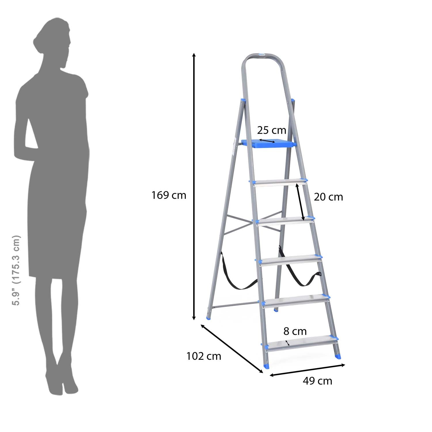 Nilkamal Rise 6 Step Steel Ladder (Grey) - Nilkamal | VK Furniture & Electronics Mangalore