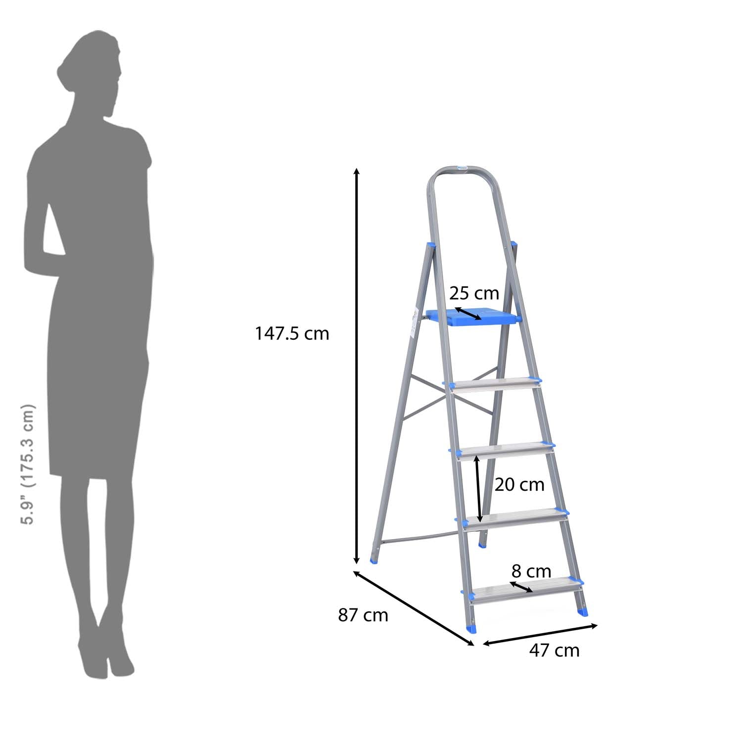 Nilkamal Rise 5 Step Steel Ladder (Grey) - Nilkamal | VK Furniture & Electronics Mangalore