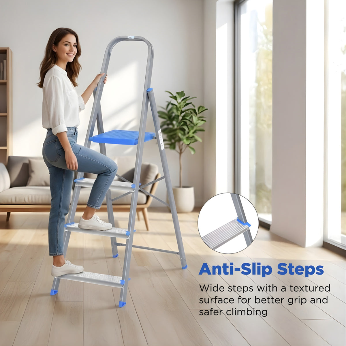 Nilkamal Rise 5 Step Steel Ladder (Grey) - Nilkamal | VK Furniture & Electronics Mangalore