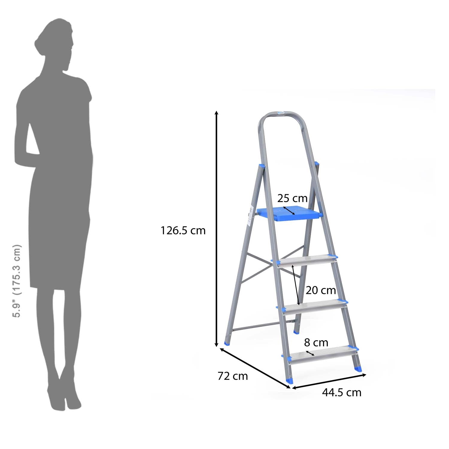 Nilkamal Rise 4 Step Steel Ladder (Grey) - Nilkamal | VK Furniture & Electronics Mangalore