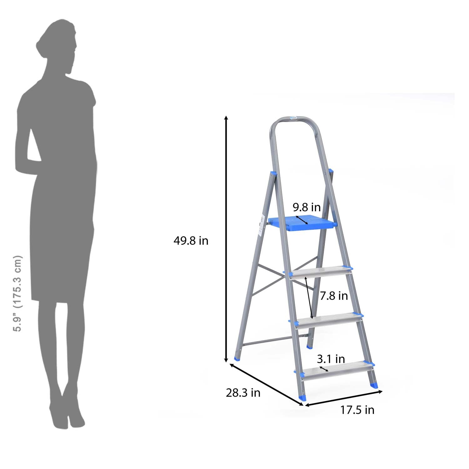 Nilkamal Rise 4 Step Steel Ladder (Grey) - Nilkamal | VK Furniture & Electronics Mangalore
