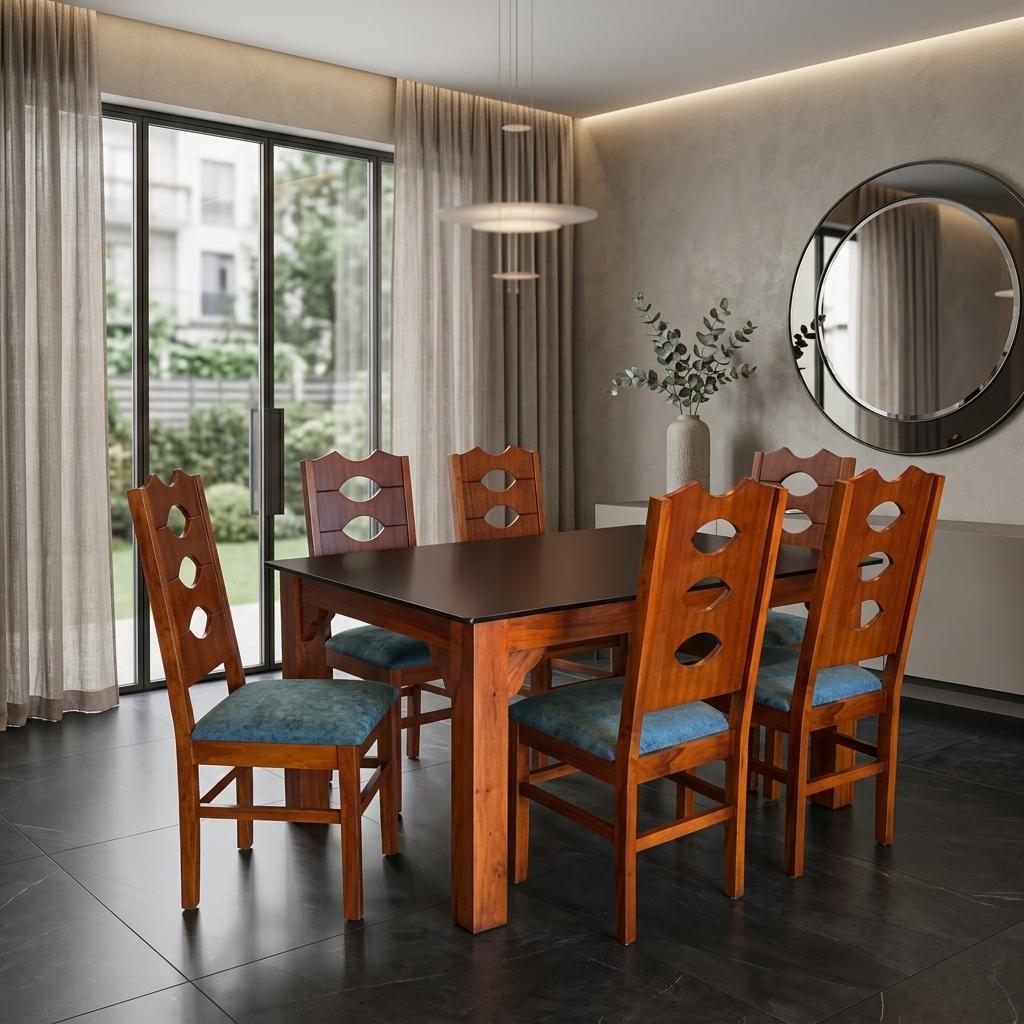 Thrishanku Model Dining Set with  6 Seater — VK Furniture & Electronics | VK Furniture Mangalore