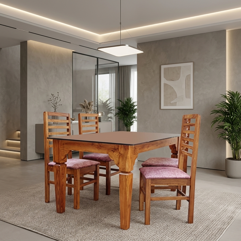 VK Zen Model 4 Seater Dining Set — VK Furniture & Electronics | VK Furniture Mangalore