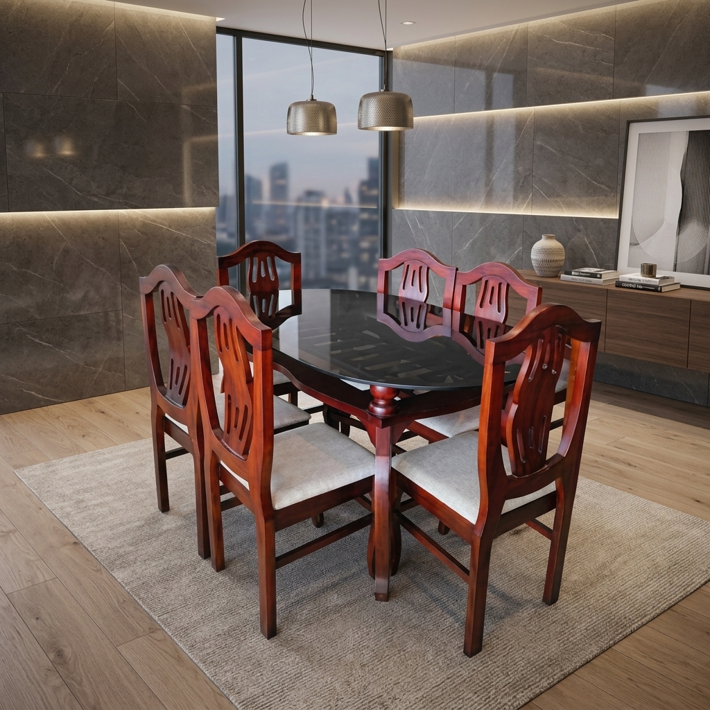 Marine Model wood 6 seater Dining set — VK Furniture & Electronics | VK Furniture Mangalore