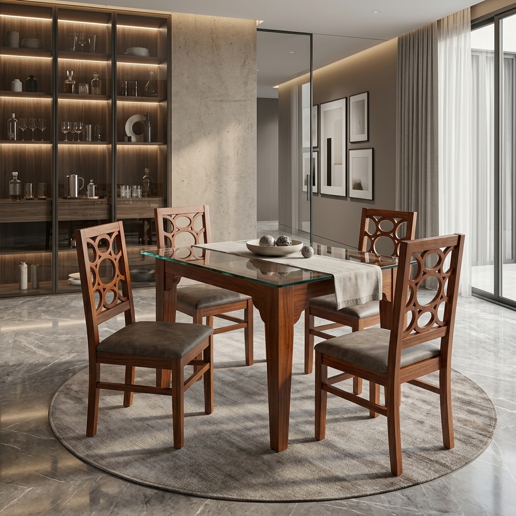 VK Monarch Model Wood 4 Seater Dining Set — VK Furniture & Electronics | VK Furniture Mangalore