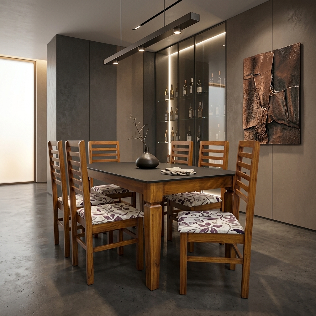Zen Model Dining Set 6 Seater — VK Furniture & Electronics | VK Furniture Mangalore