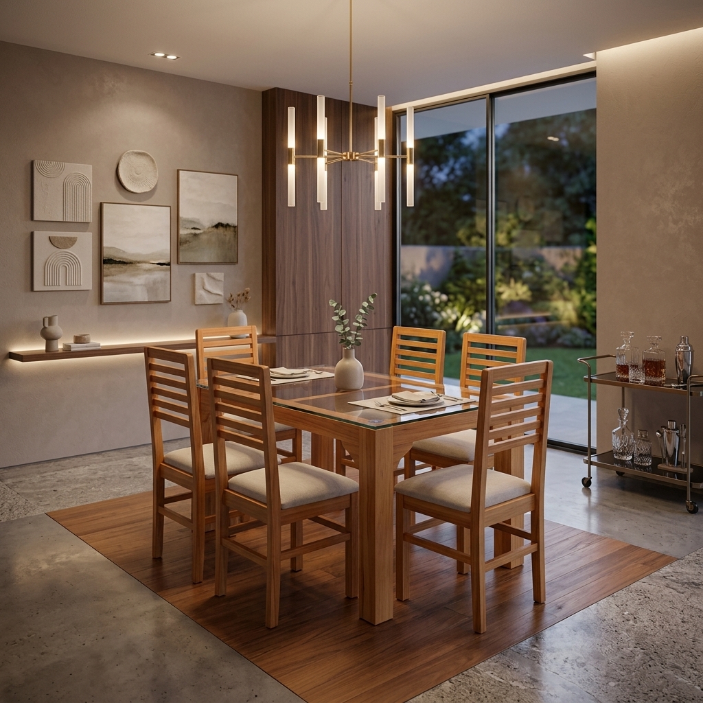 Zen Model Dining Set 6 Seater — VK Furniture & Electronics | VK Furniture Mangalore
