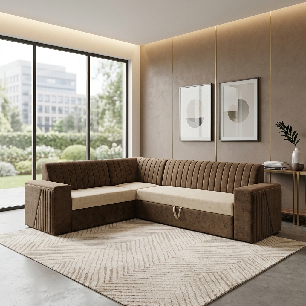 VK Iconic Corner + Cum Bed Sofa Set — VK Furniture & Electronics | VK Furniture Mangalore