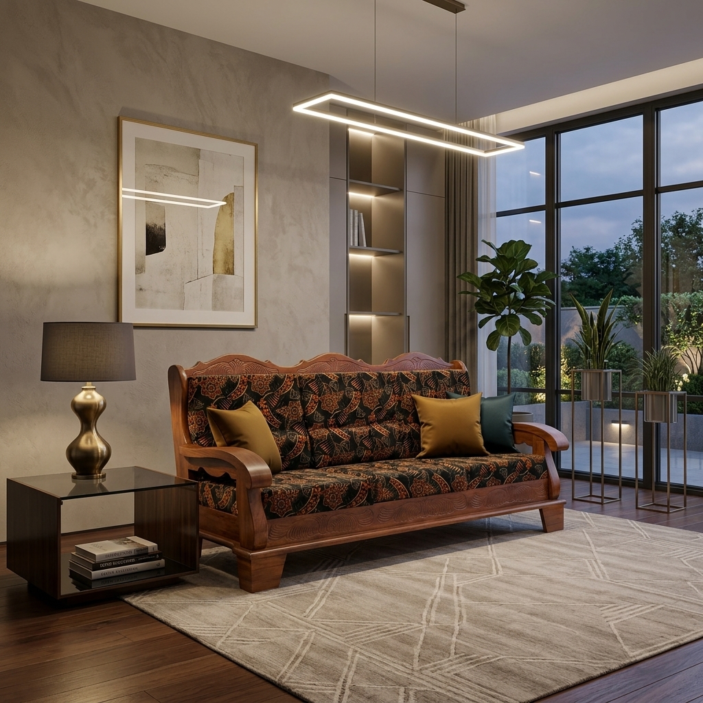 VK Singapoori  3 Seater Sofa — VK Furniture & Electronics | VK Furniture Mangalore