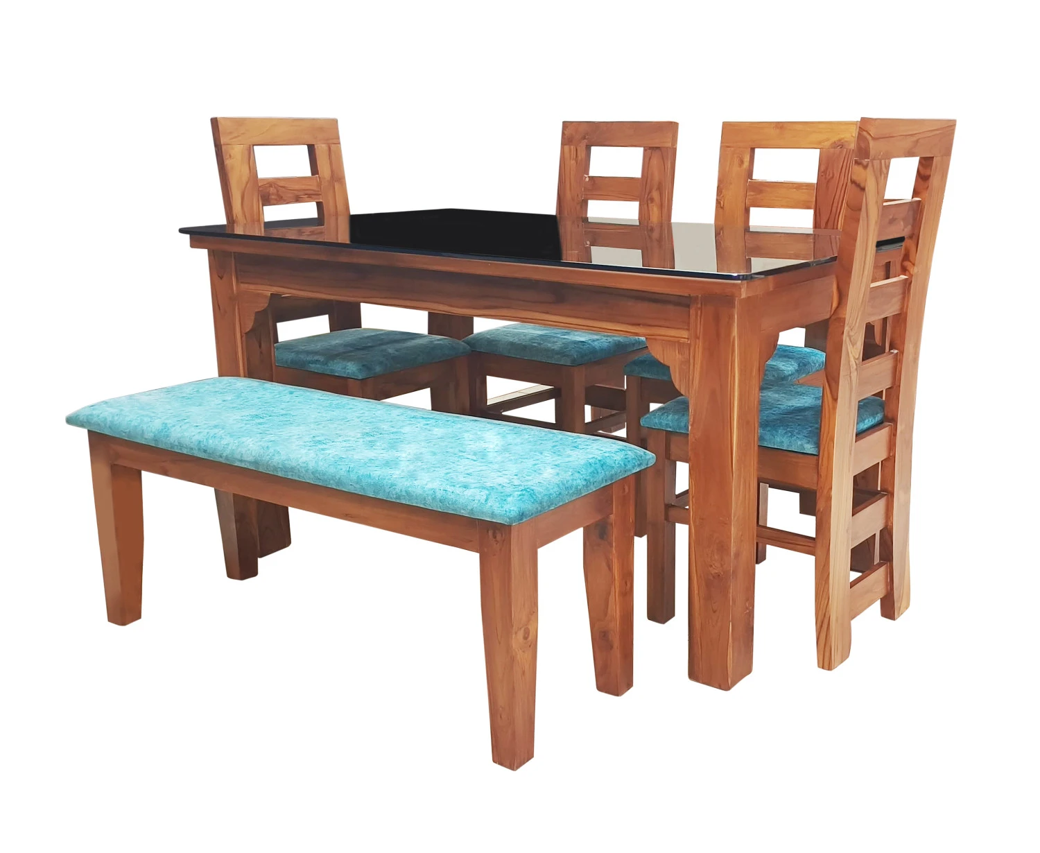 VK Belmount  Dinning Set 4 Seater with Bench(Sky Blue) - VK Furniture | VK Furniture & Electronics Mangalore