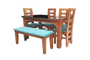 VK BELMOUNT  DINNING SET 4 SEATER WITH BENCH(SKY BLUE) — VK Furniture & Electronics | VK Furniture Mangalore