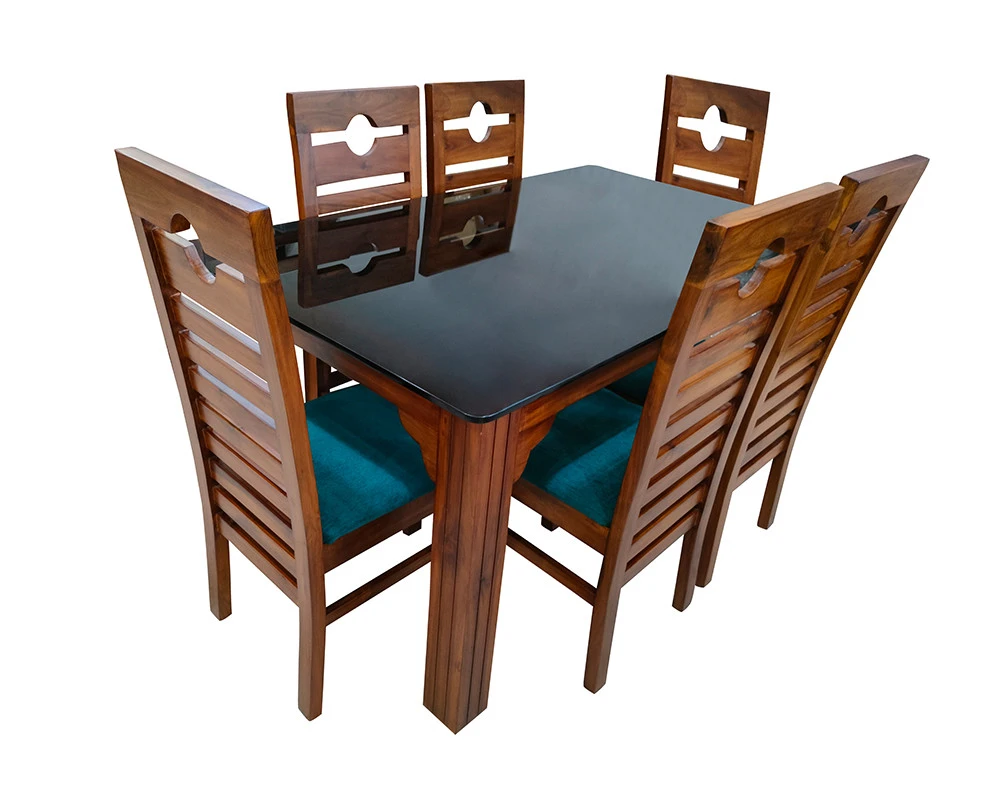 VK Eye Model Wood 6 Seater Dining set - VK Furniture | VK Furniture & Electronics Mangalore